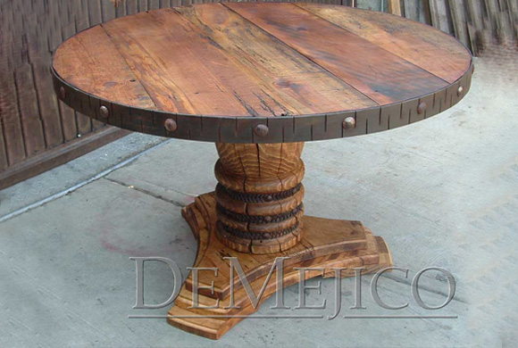 Reclaimed Round Table Demejico, Old World Round Dining Table